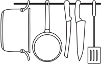 Cookware, utensils, storage containers, cutlery, baking supplies